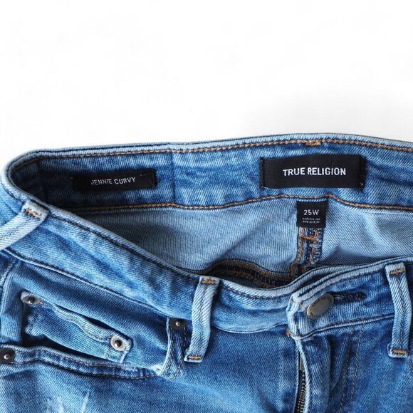 True Religion Jennie Curvy Distressed Medium Wash Jeans Women's 25 - Picture 3 of 11